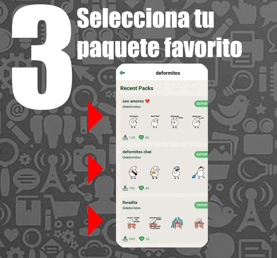 Paso visual para agregar stickers de Deformitos a WhatsApp
